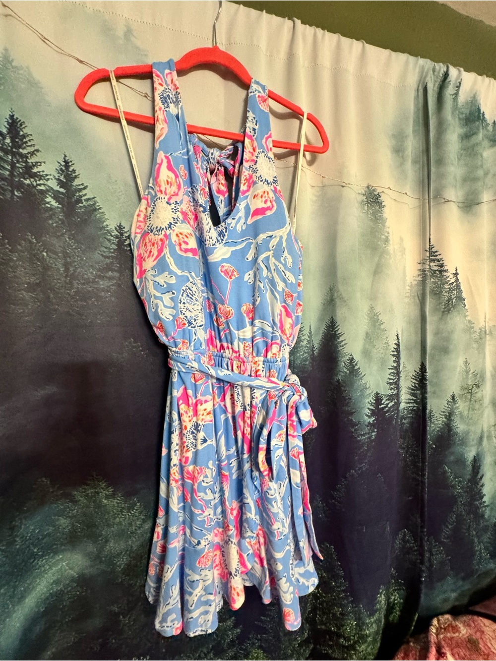 Lilly Pulitzer Blue Floral Pink Coral Print Romper